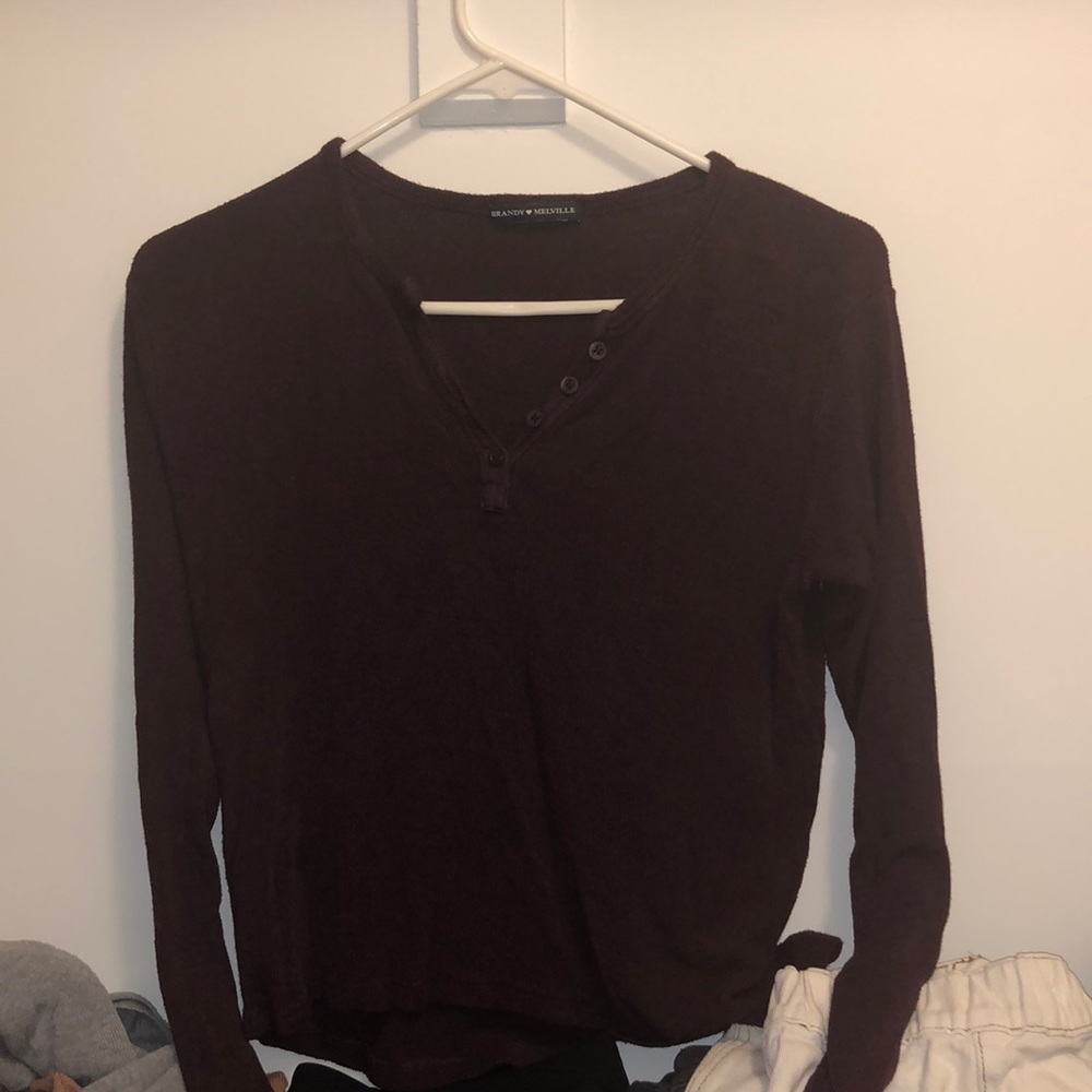 maroon Brandy Melville long sleeve rib top